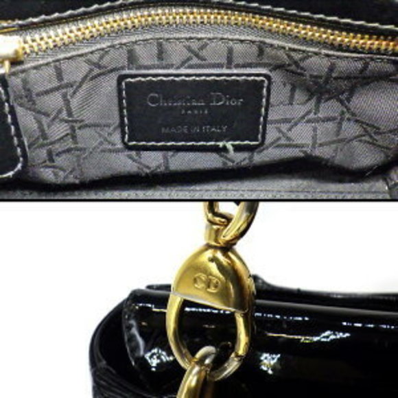 Dior Shoulder Bag Lady Mini Black Cannage Patent Calfskin Cowhide - Picture 7 of 11